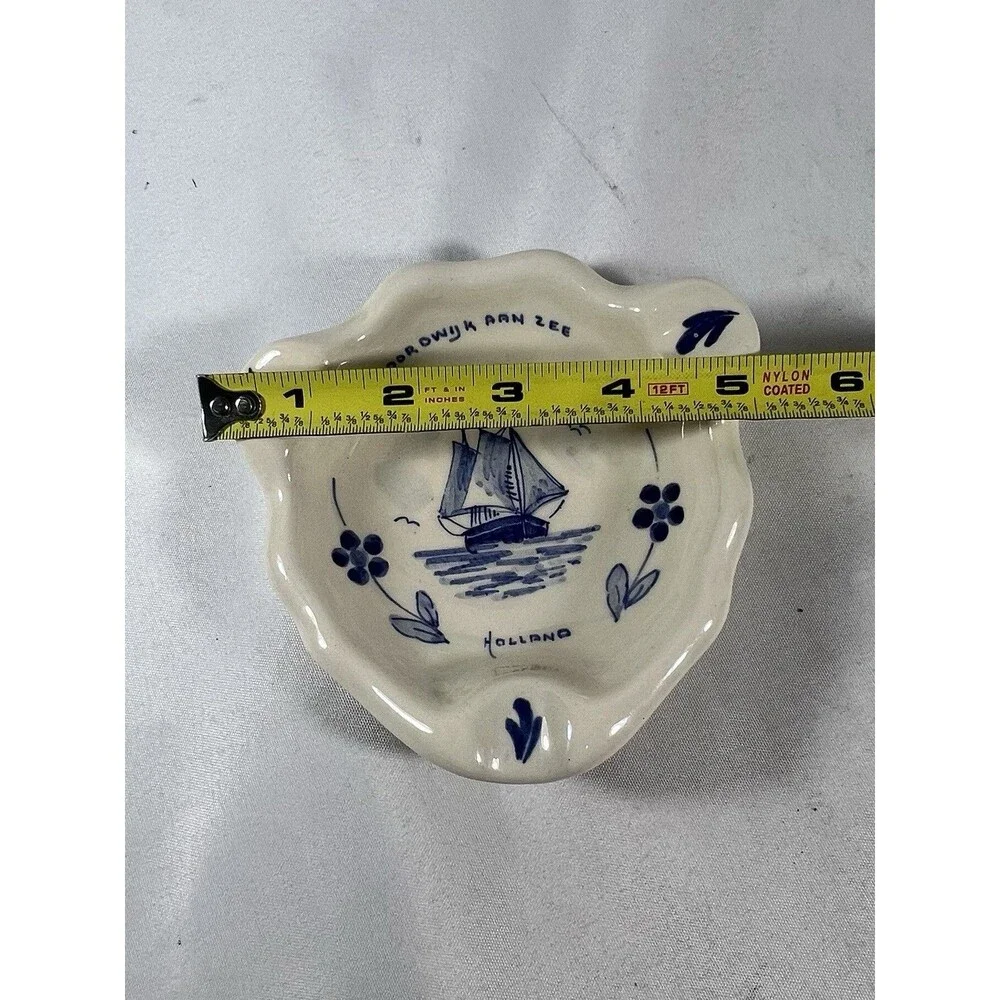 Vintage Royal Delft Ashtray Noordwijk aan Zee Holland Blue White Sailboat 5